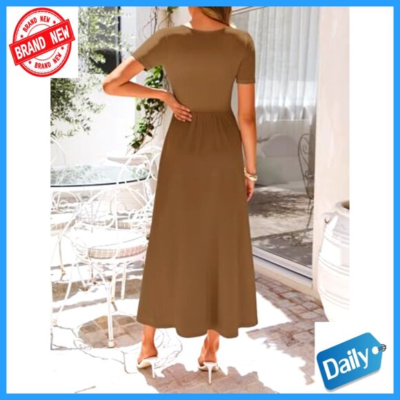 Elegant Square Neck Midi Dress Summer Cocktail Party Flowy Classy Retro - Picture 4 of 7